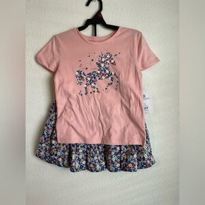 Wonder Nation Pink Unicorn Top and Floral Skort Set size 6-NWT